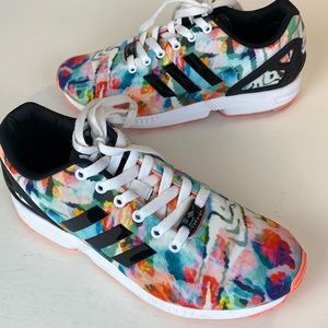 🦋RARE!! Bright Adidas ZX Flux Torsion Trainers women’s size 8.5 watercolor